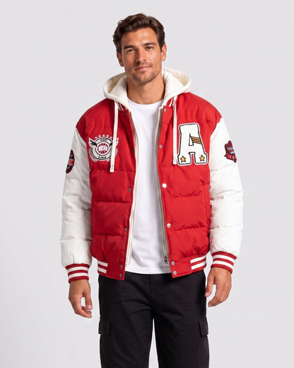 KZZ Men's Color-Block Letter-Print Drawstring Hooded Jacket