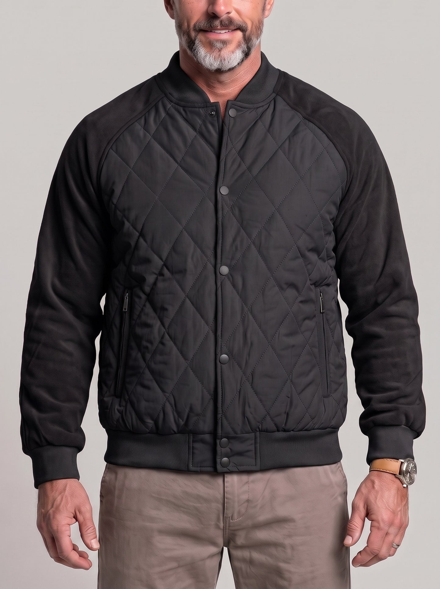 KZZ Men's Solid-Color Raglan-Sleeve Button-Front Thickened Jacket