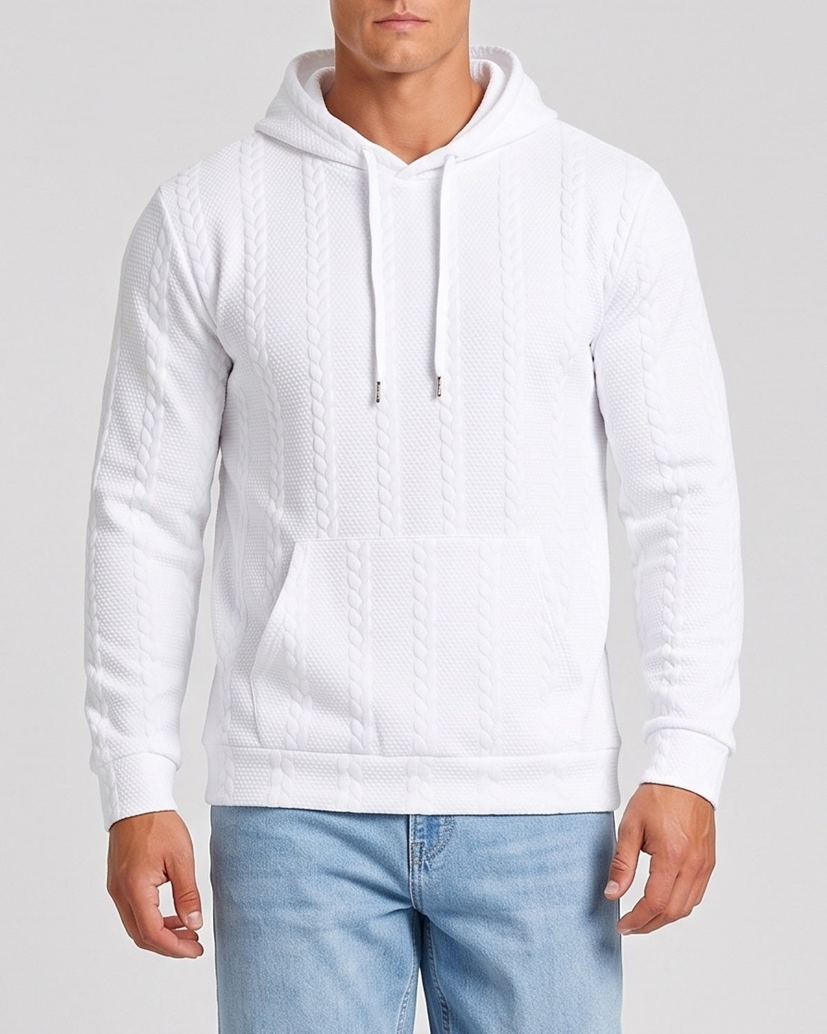 KZZ Men's Solid Color Textured Drawstring Hooded Sweatshirt