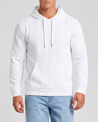 KZZ Men's Solid Color Textured Drawstring Hooded Sweatshirt