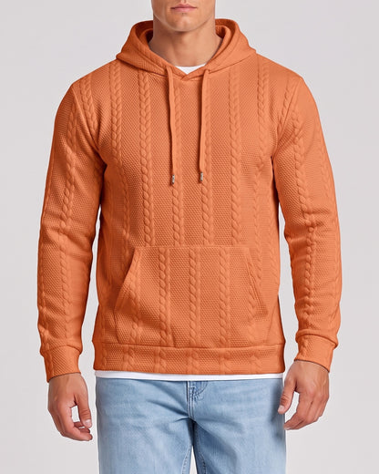 KZZ Men's Solid Color Textured Drawstring Hooded Sweatshirt