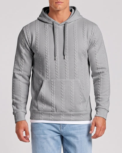 KZZ Men's Solid Color Textured Drawstring Hooded Sweatshirt