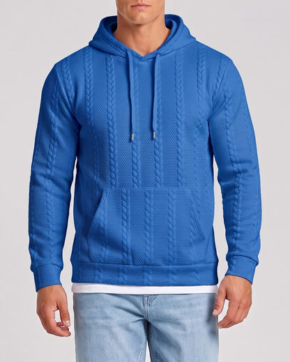 KZZ Men's Solid Color Textured Drawstring Hooded Sweatshirt