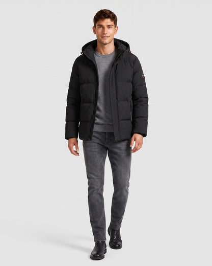 KZZ Men's Solid-Color Color-Block Zip-Up Hooded Winter Jacket