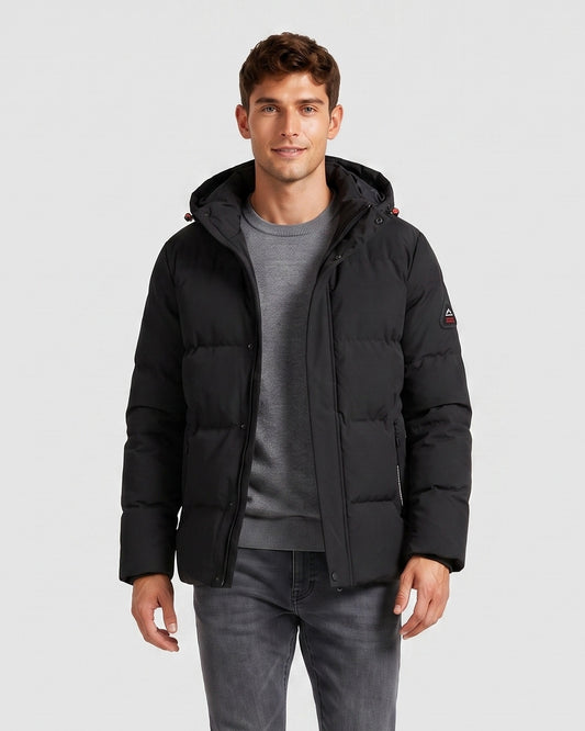 KZZ Men's Solid-Color Color-Block Zip-Up Hooded Winter Jacket