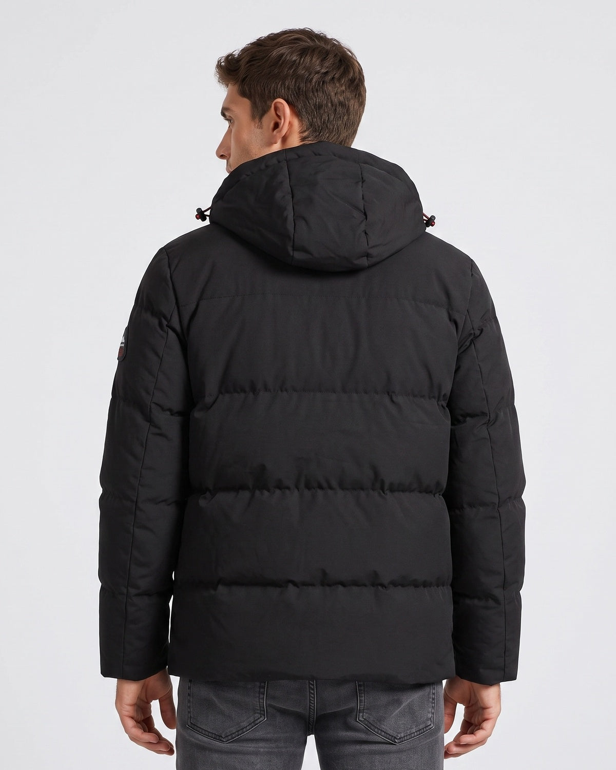 KZZ Men's Solid-Color Color-Block Zip-Up Hooded Winter Jacket