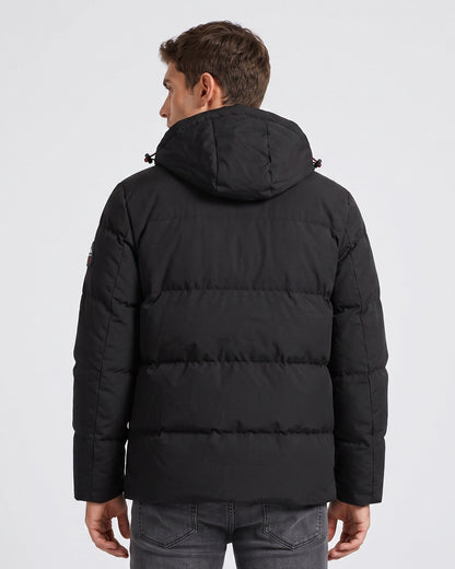 KZZ Men's Solid-Color Color-Block Zip-Up Hooded Winter Jacket