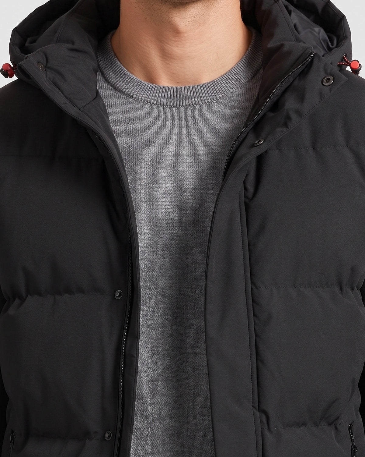 KZZ Men's Solid-Color Color-Block Zip-Up Hooded Winter Jacket
