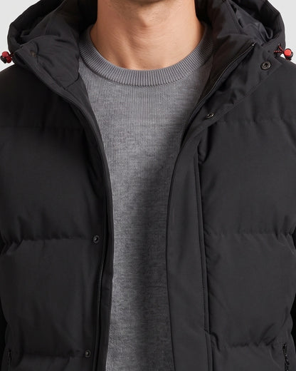 KZZ Men's Solid-Color Color-Block Zip-Up Hooded Winter Jacket