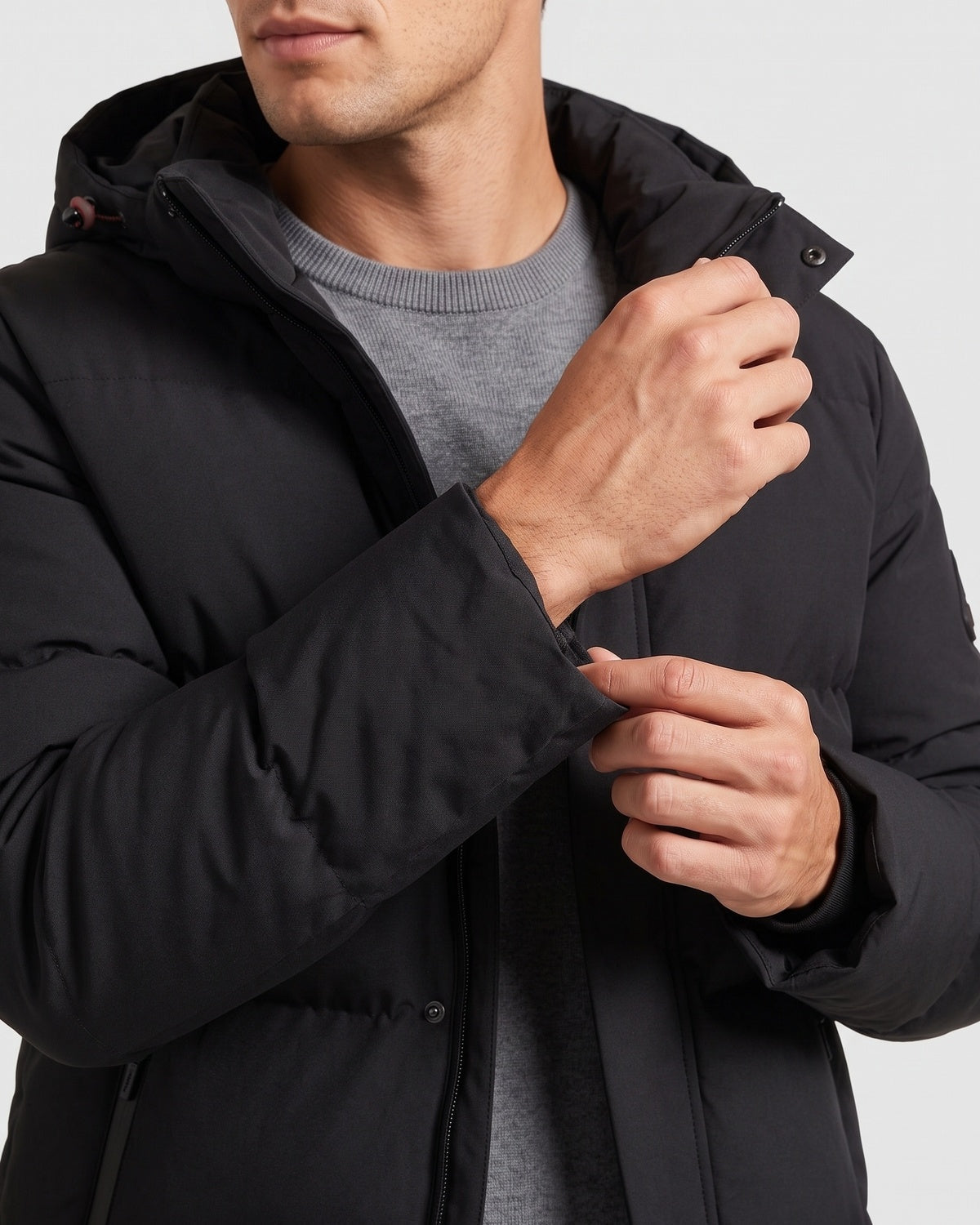 KZZ Men's Solid-Color Color-Block Zip-Up Hooded Winter Jacket