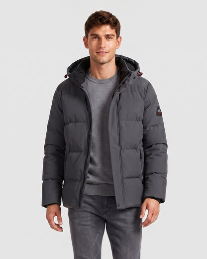 KZZ Men's Solid-Color Color-Block Zip-Up Hooded Winter Jacket