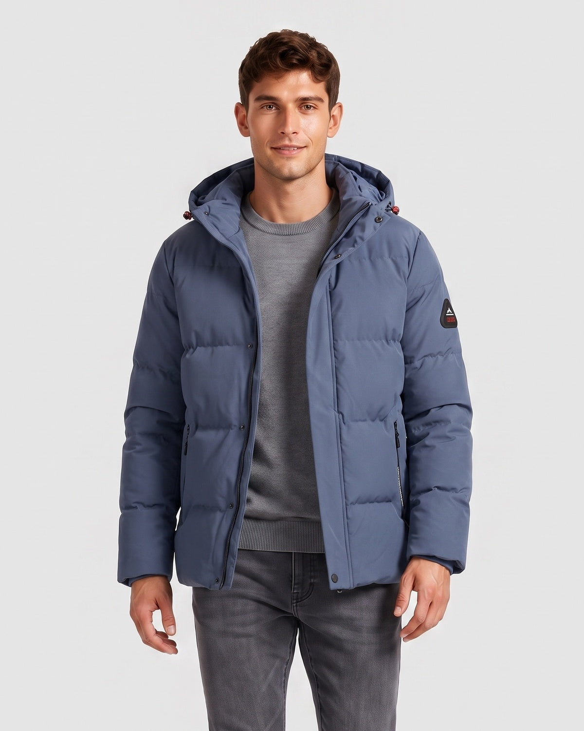 KZZ Men's Solid-Color Color-Block Zip-Up Hooded Winter Jacket