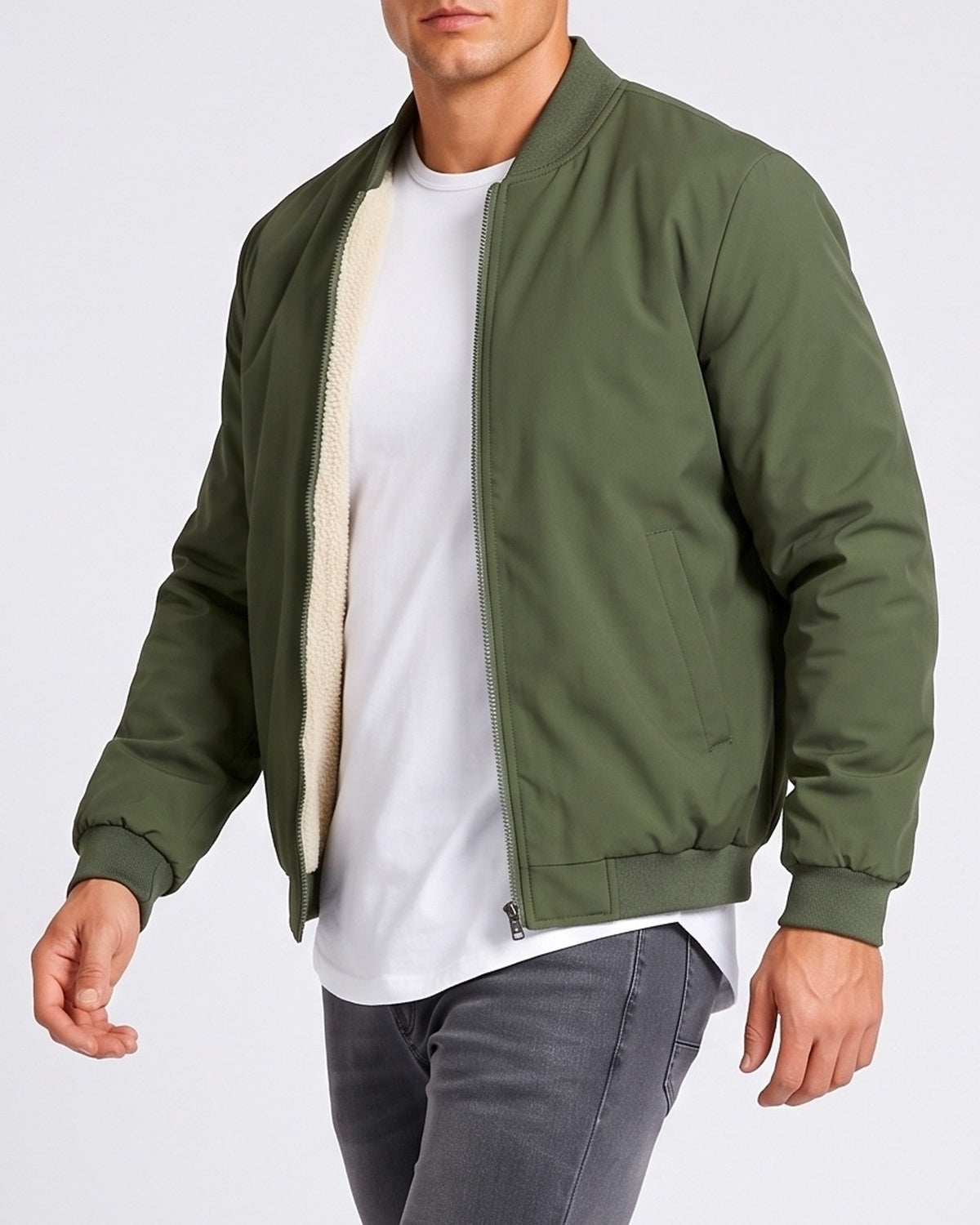 KZZ Men's solid color zip-up turtleneck warm coat
