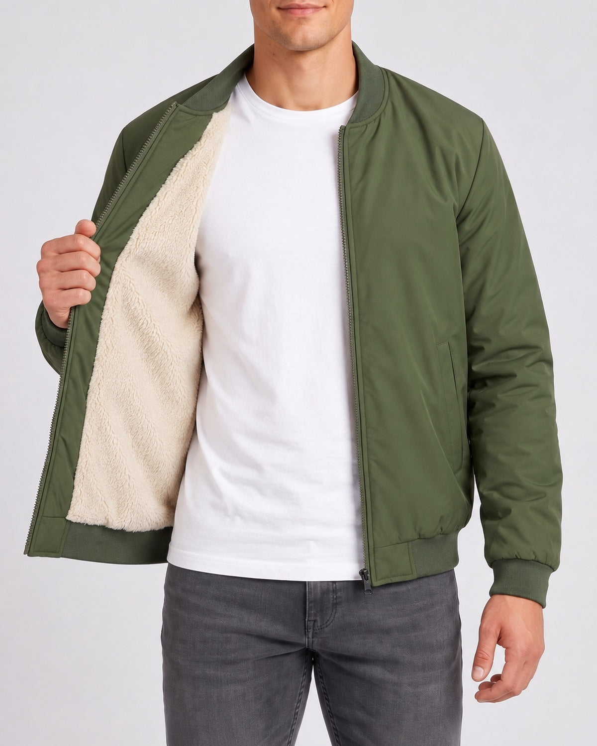 KZZ Men's solid color zip-up turtleneck warm coat