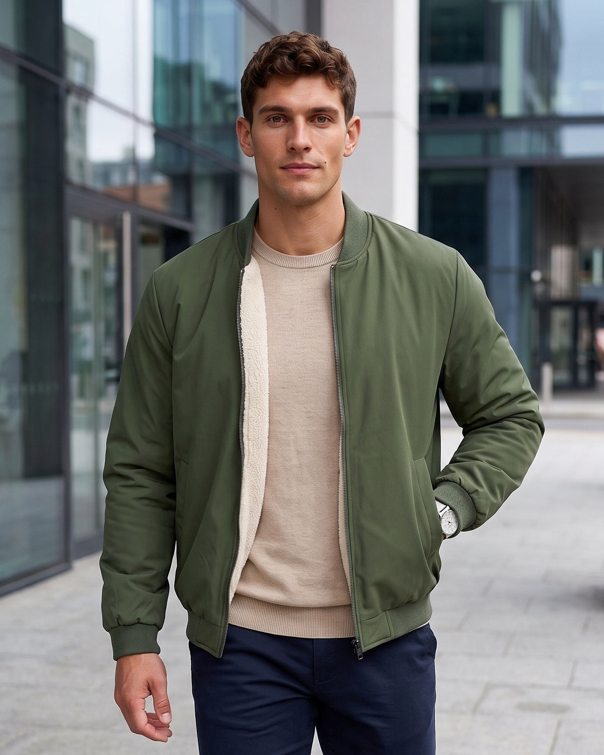 KZZ Men's solid color zip-up turtleneck warm coat