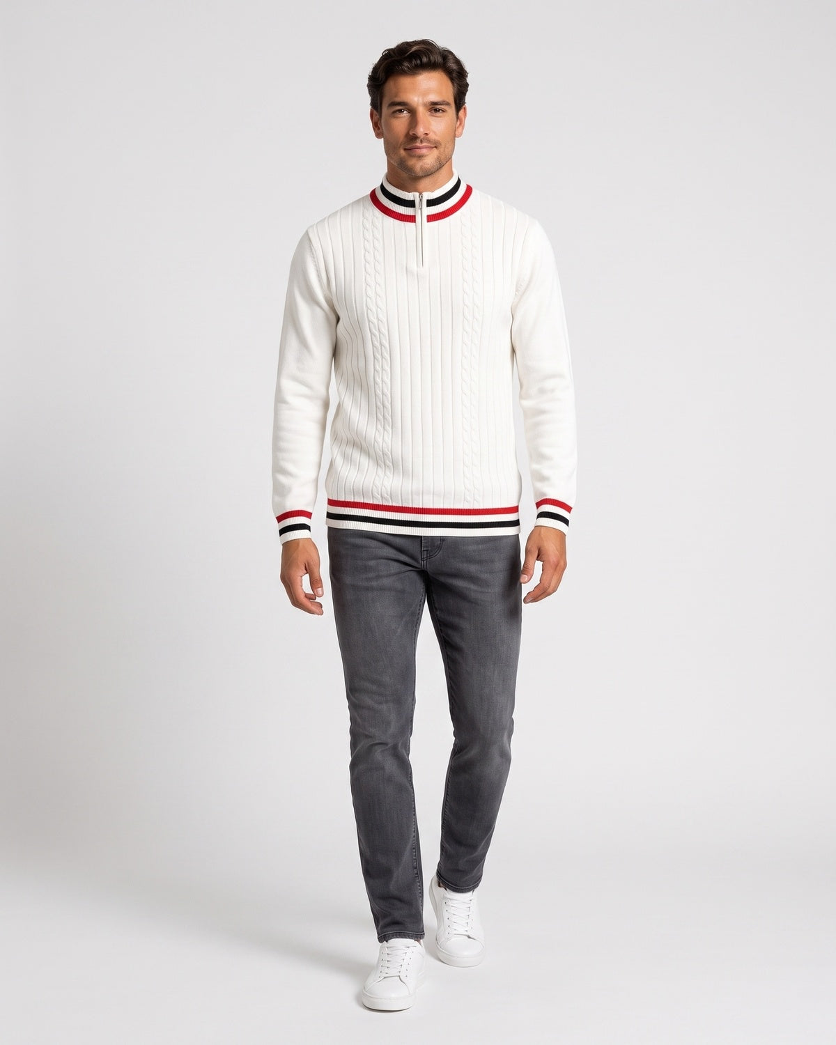 KZZ Men's Striped-Trim Half-Zip Sweater