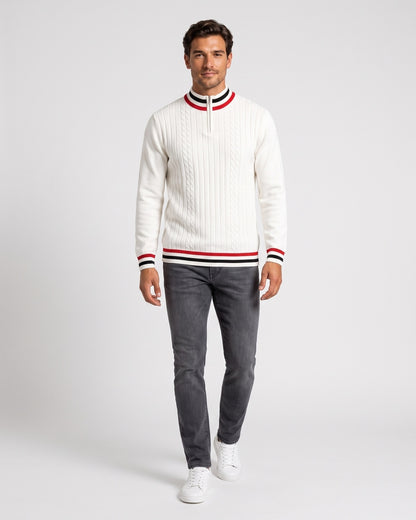 KZZ Men's Striped-Trim Half-Zip Sweater