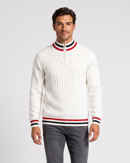 KZZ Men's Striped-Trim Half-Zip Sweater