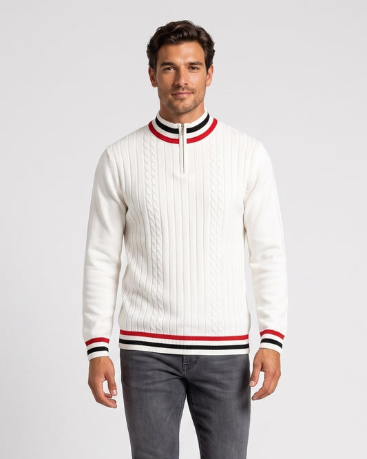KZZ Men's Striped-Trim Half-Zip Sweater
