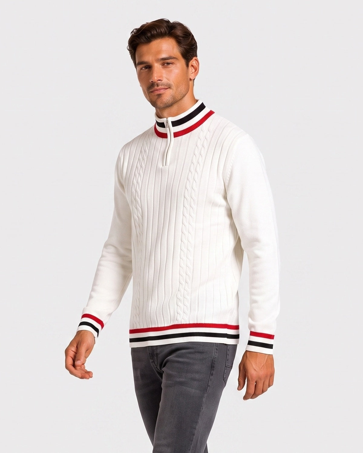 KZZ Men's Striped-Trim Half-Zip Sweater