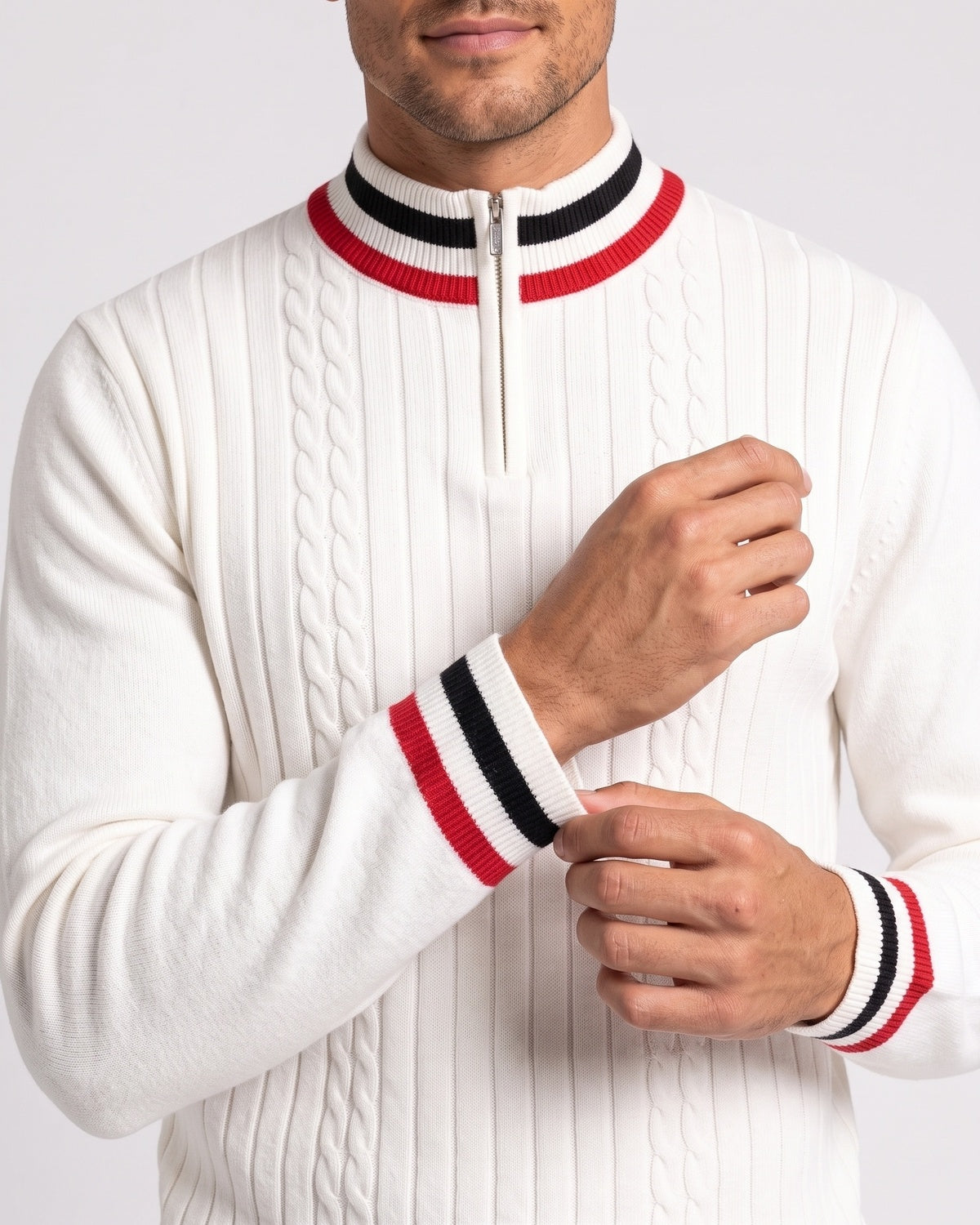 KZZ Men's Striped-Trim Half-Zip Sweater