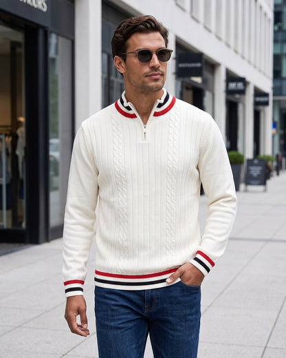KZZ Men's Striped-Trim Half-Zip Sweater