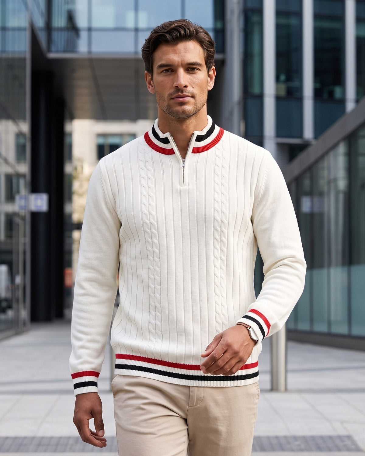 KZZ Men's Striped-Trim Half-Zip Sweater