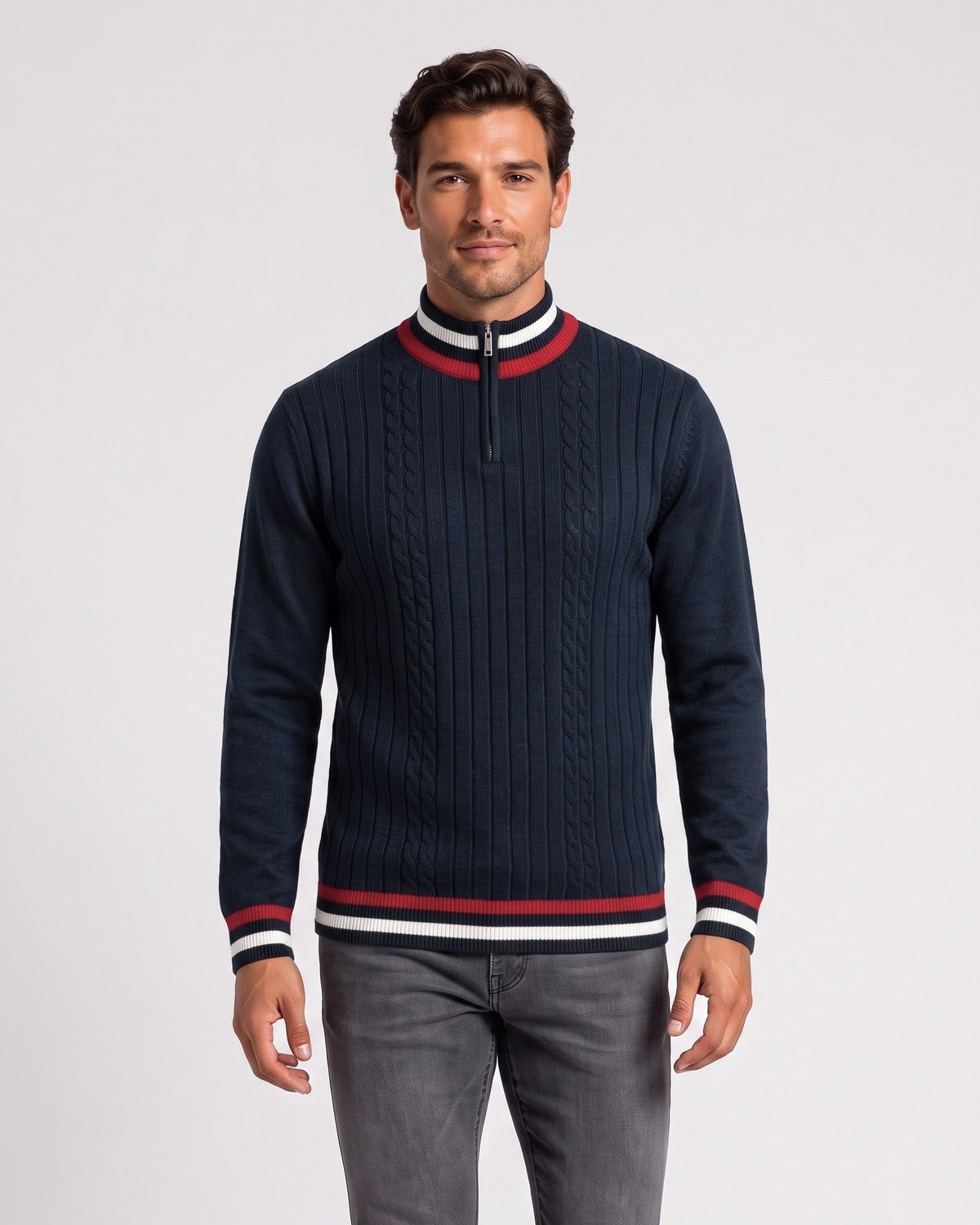 KZZ Men's Striped-Trim Half-Zip Sweater