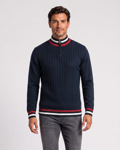 KZZ Men's Striped-Trim Half-Zip Sweater