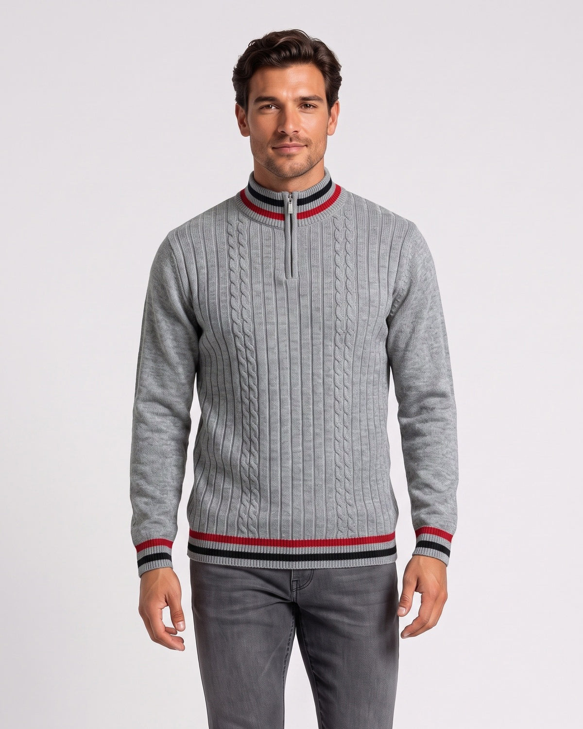 KZZ Men's Striped-Trim Half-Zip Sweater