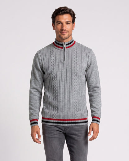 KZZ Men's Striped-Trim Half-Zip Sweater
