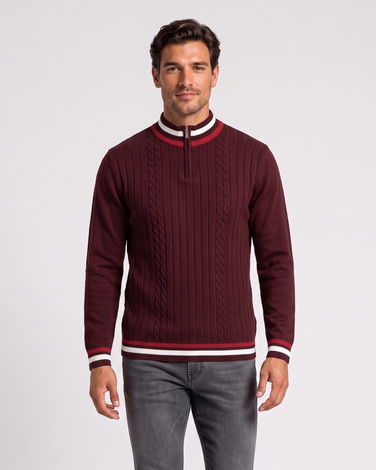 KZZ Men's Striped-Trim Half-Zip Sweater