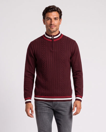 KZZ Men's Striped-Trim Half-Zip Sweater
