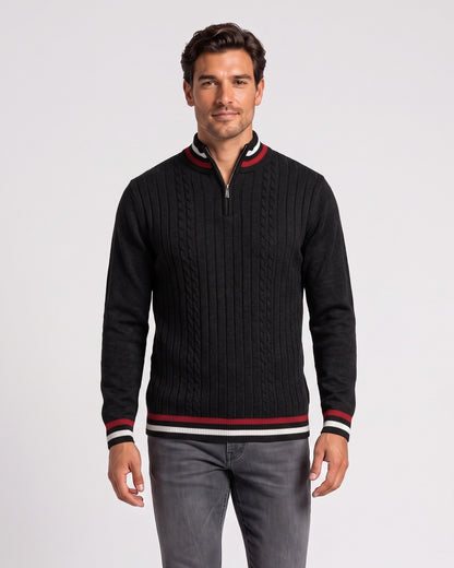 KZZ Men's Striped-Trim Half-Zip Sweater