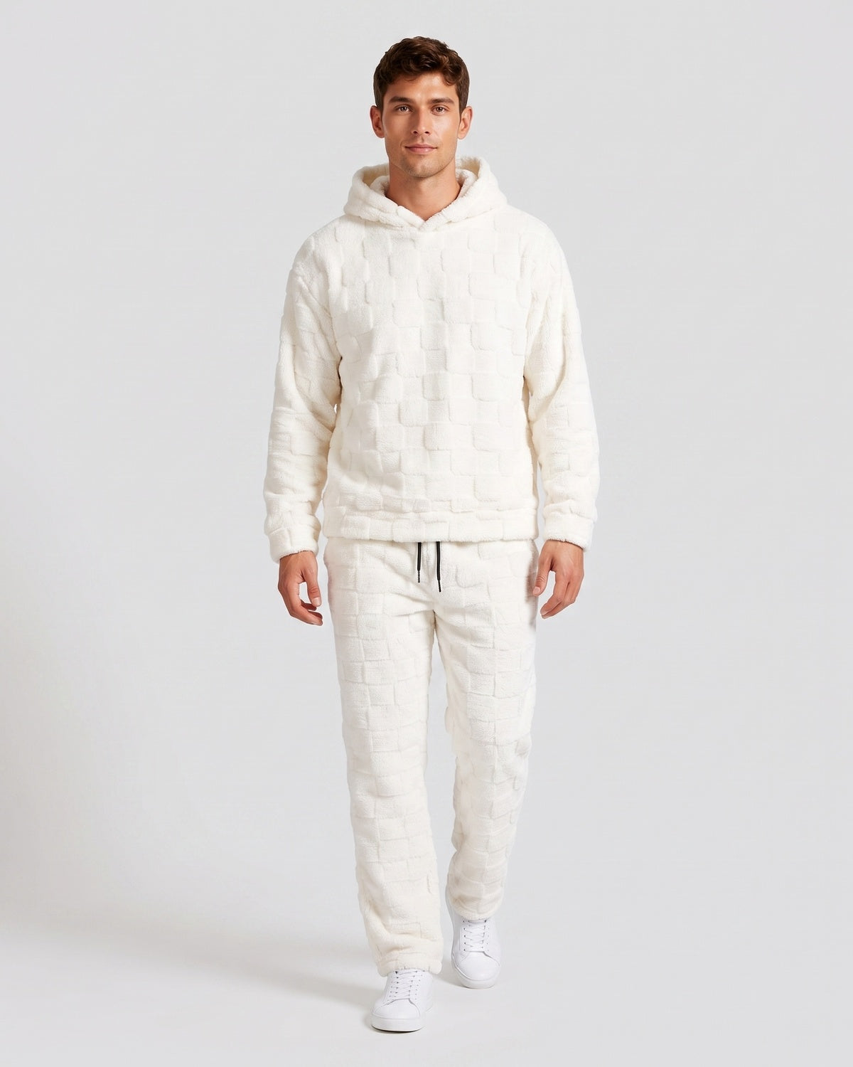 KZZ Fleece-lined letter-embroidered hoodie and elastic-waist trousers