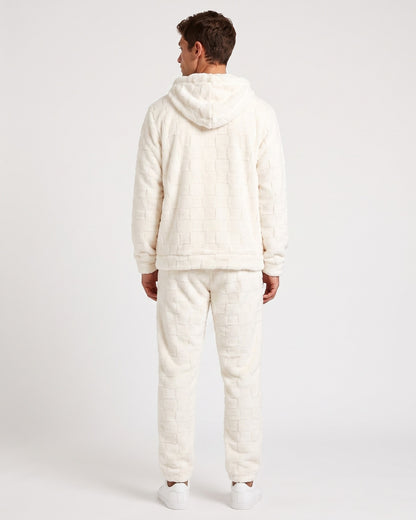 KZZ Fleece-lined letter-embroidered hoodie and elastic-waist trousers
