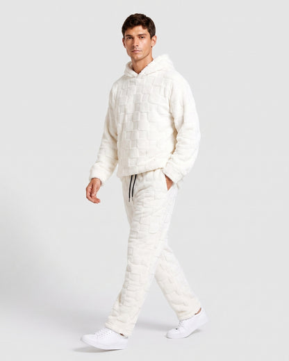 KZZ Fleece-lined letter-embroidered hoodie and elastic-waist trousers