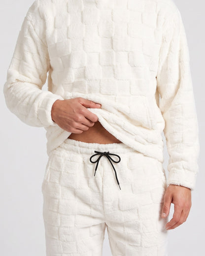 KZZ Fleece-lined letter-embroidered hoodie and elastic-waist trousers