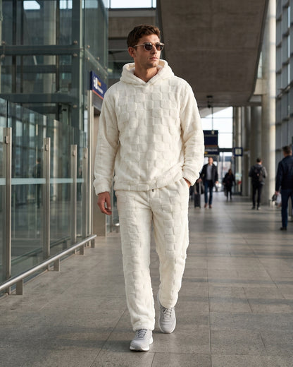 KZZ Fleece-lined letter-embroidered hoodie and elastic-waist trousers