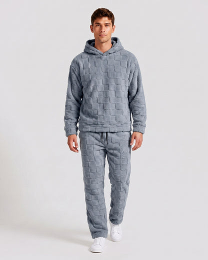 KZZ Fleece-lined letter-embroidered hoodie and elastic-waist trousers