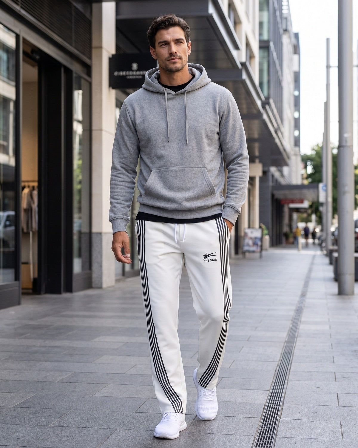 KZZ Men's Side-Stripe Sweatpants with Drawstring Waist
