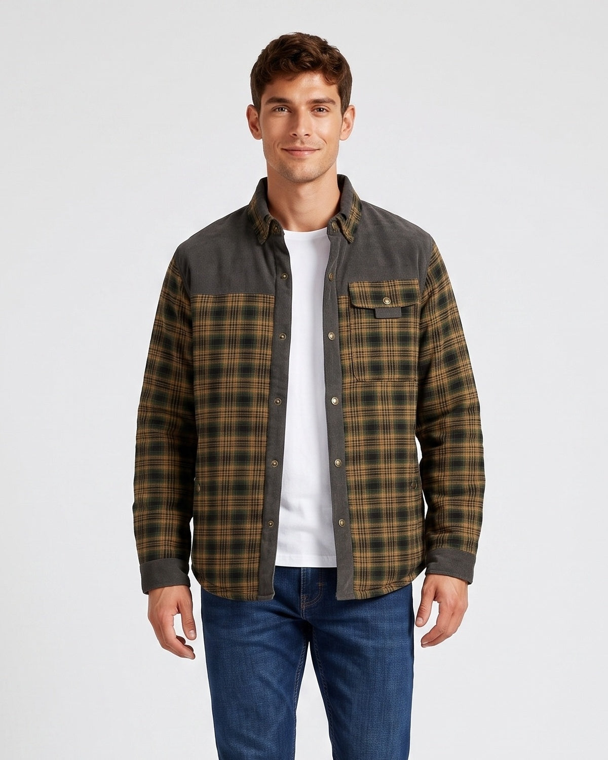 KZZ Men's Plaid Shirt Jacket
