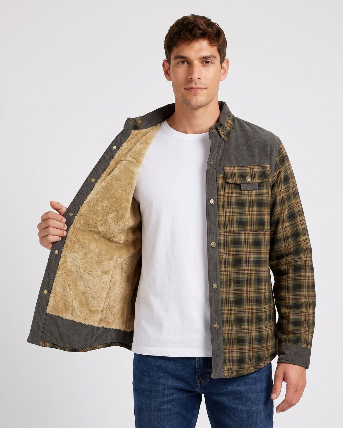 KZZ Men's Plaid Shirt Jacket