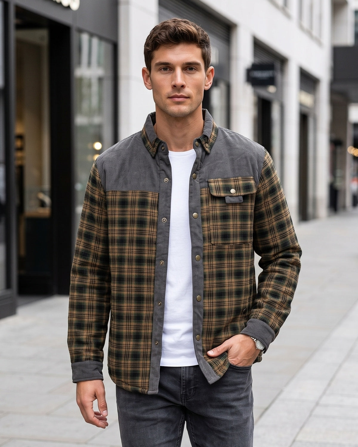 KZZ Men's Plaid Shirt Jacket