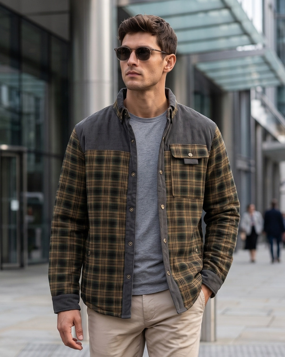 KZZ Men's Plaid Shirt Jacket