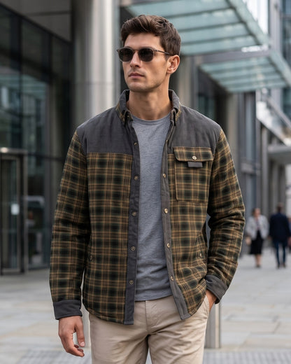 KZZ Men's Plaid Shirt Jacket