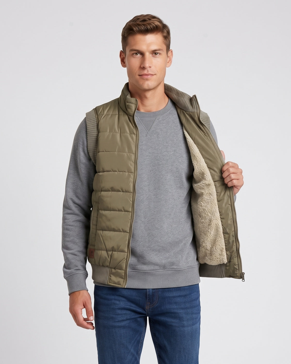 KZZ Men's Solid-Color Zipper-Pocket Vest