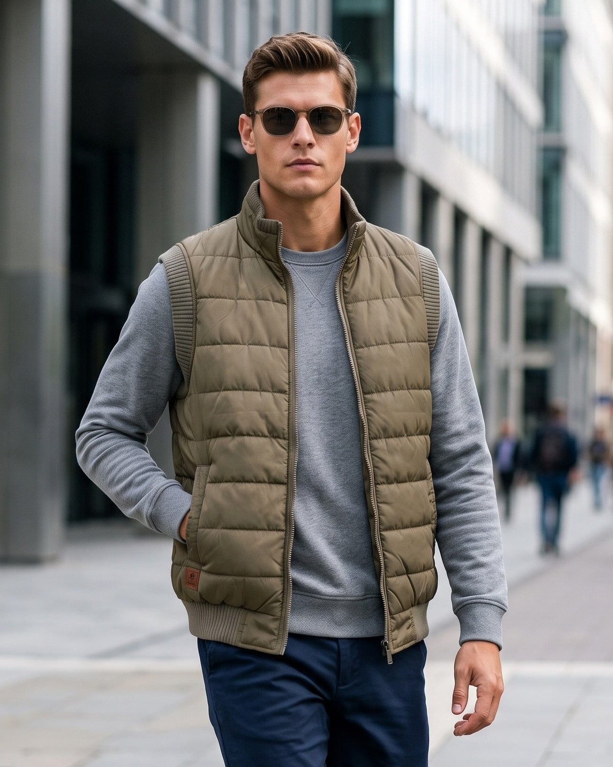 KZZ Men's Solid-Color Zipper-Pocket Vest