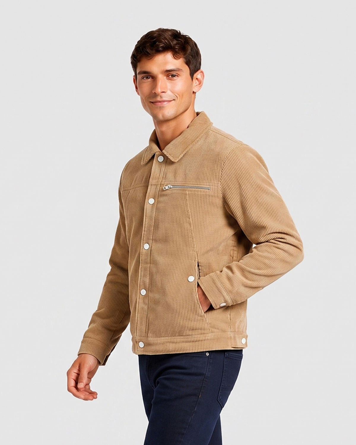 KZZ Men's Solid-Color Button-Front Jacket