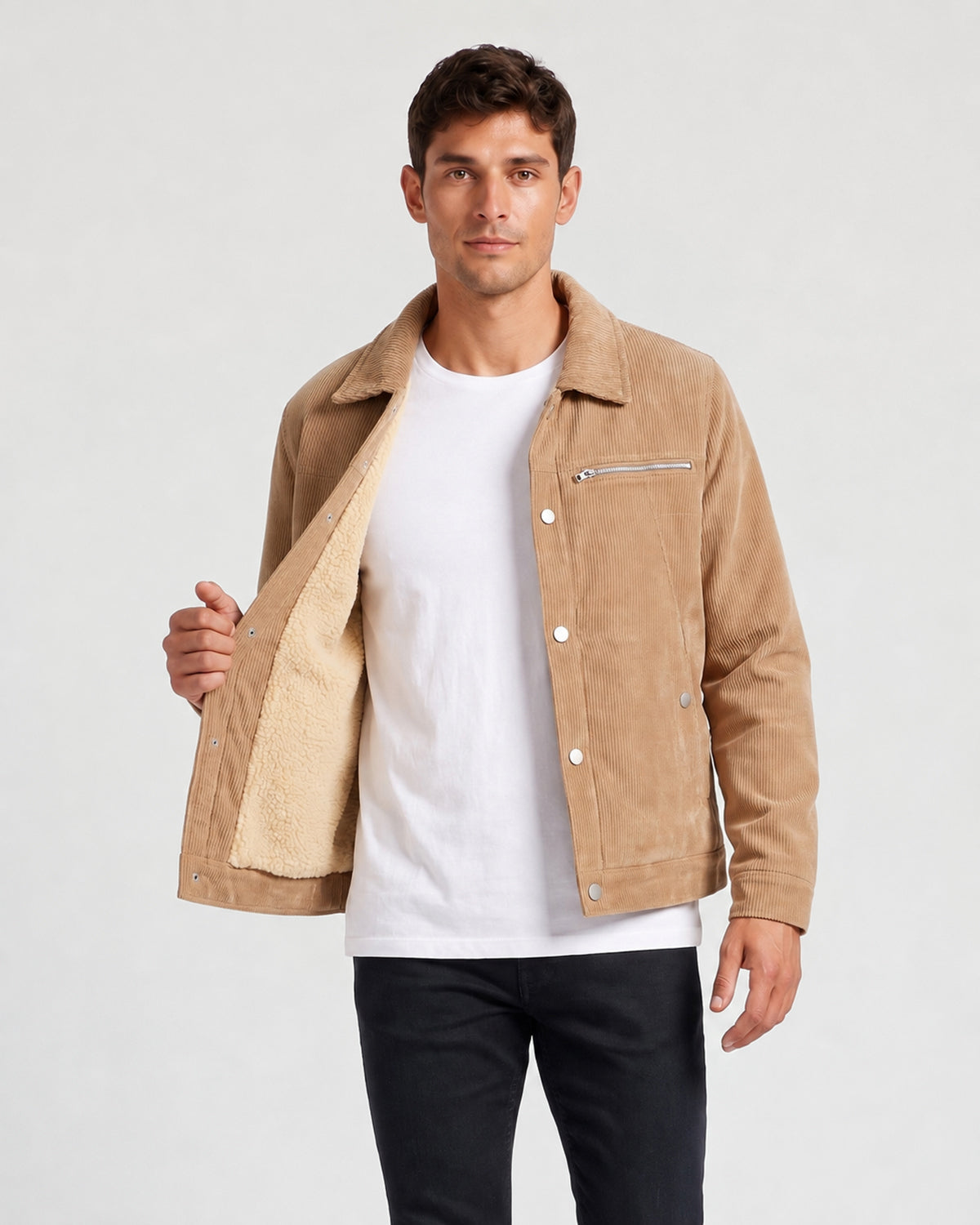 KZZ Men's Solid-Color Button-Front Jacket
